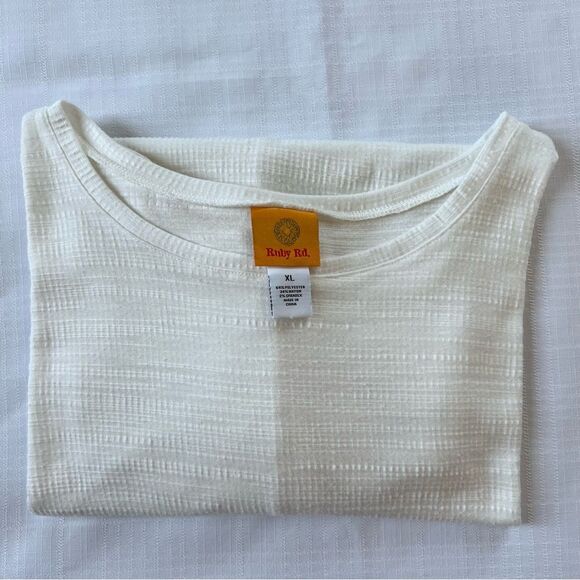 Ruby Rd. White Blouse Three Quarter Bell Crochet Lace Ruffle Sleeve SZ XL - Picture 12 of 12